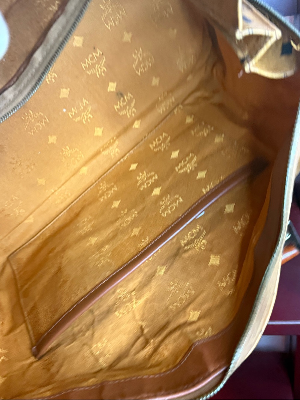 MCM Monogram Visetos Travel Duffle in Cognac Brown with Black Accents 35 - Picture 10 of 13